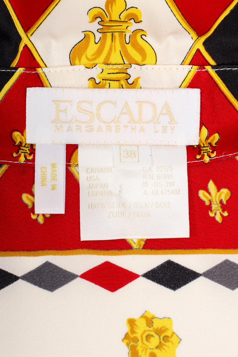 Vintage Escada Fleur de Lys Harlequin Print Shirt label at Recess Los Angeles