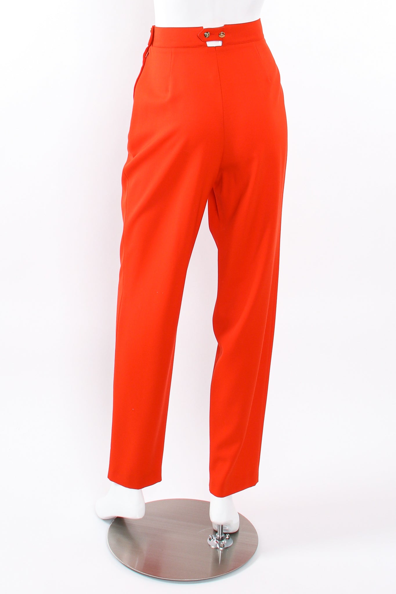 Vintage Escada Red Pleated Back Button Pant on Mannequin back at Recess Los Angeles
