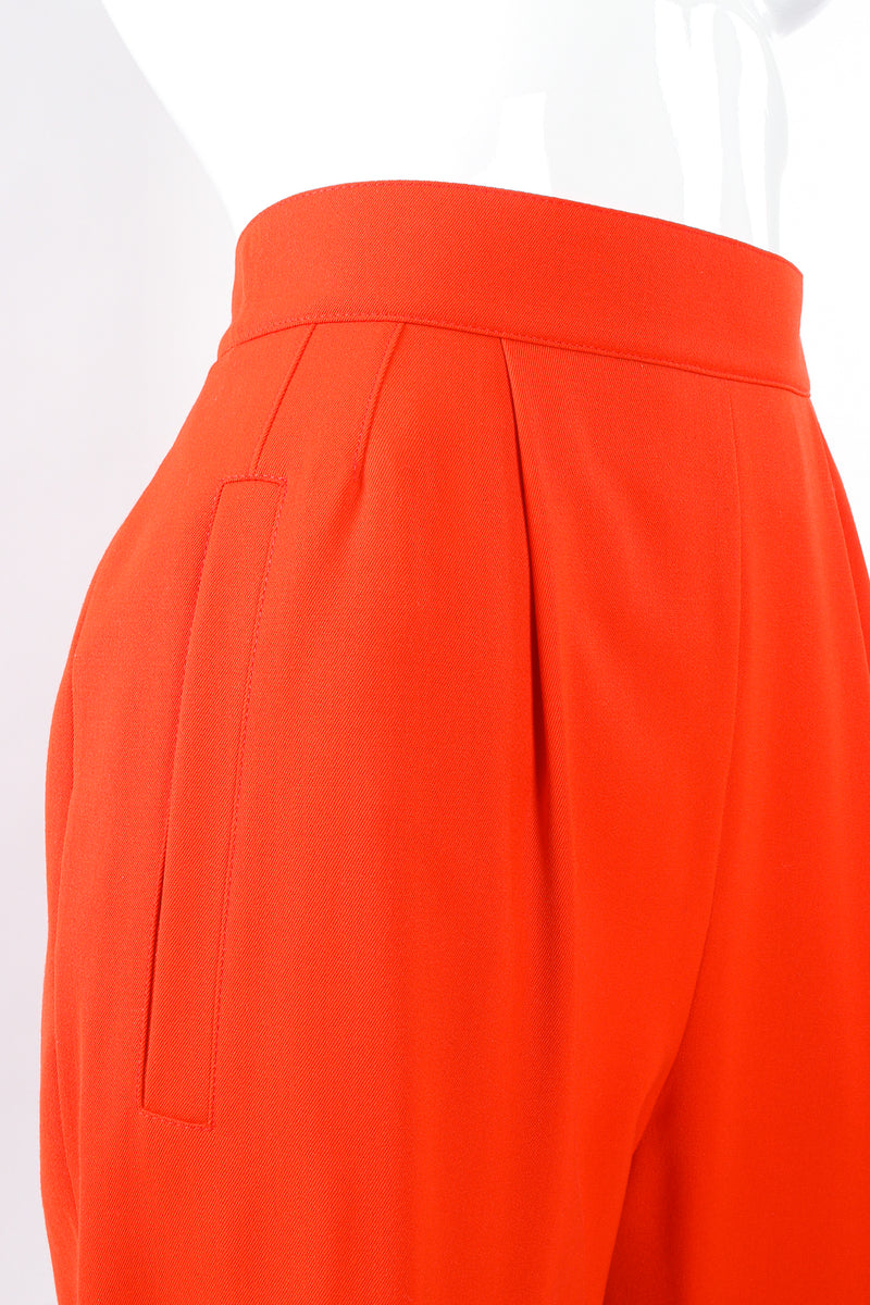 Vintage Escada Red Pleated Back Button Pant on Mannequin pocket at Recess Los Angeles
