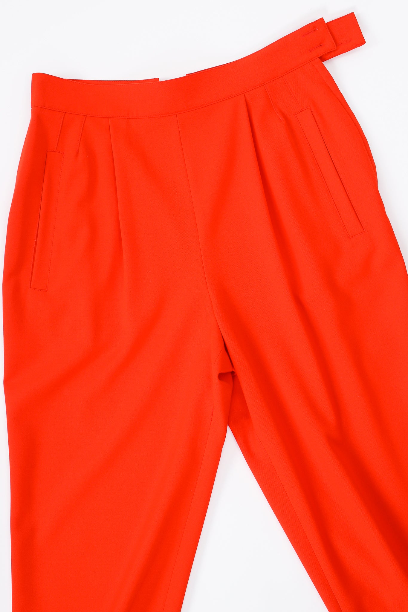 Vintage Escada Red Pleated Back Button Pant flat waist at Recess Los Angeles
