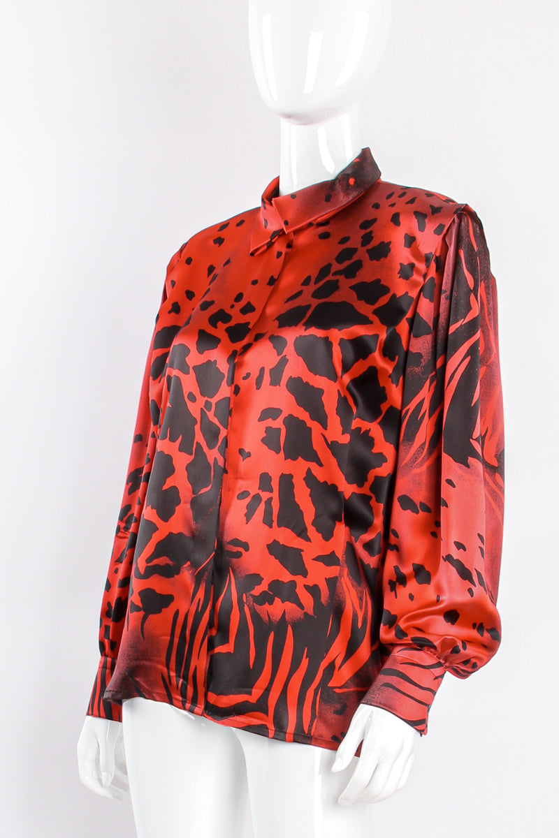 Vintage Escada Graphic Animal Print Blouse on mannequin angle at Recess Los Angeles