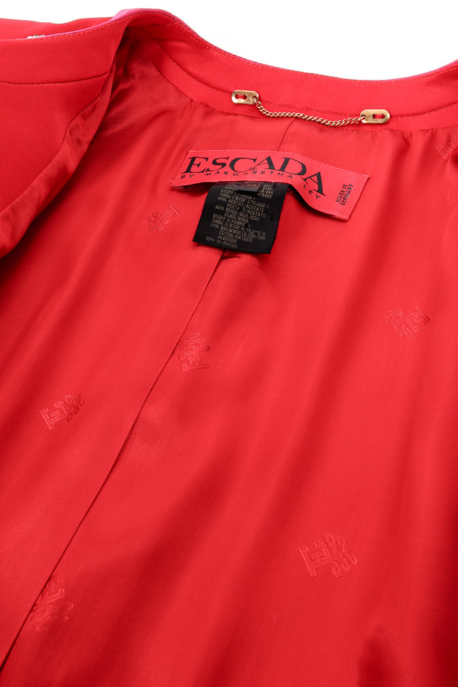 Vintage Escada Satin Shoe Embellished Collarless Jacket lining at Recess Los Angeles