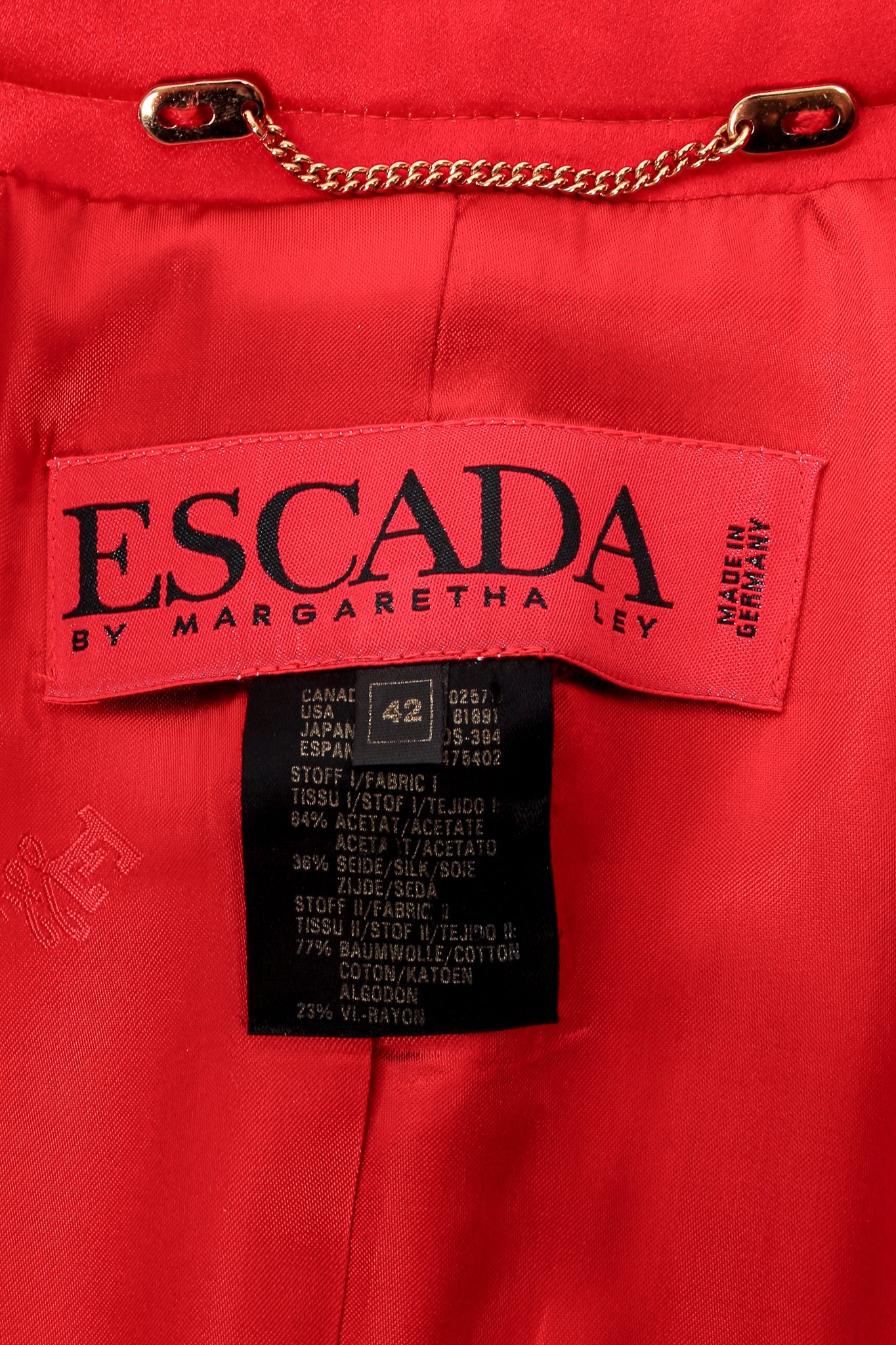 Vintage Escada Satin Shoe Embellished Collarless Jacket label at Recess Los Angeles