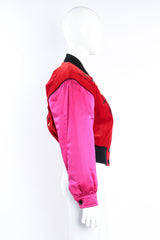 Vintage Escada Shoe Embellished Colorblock Bomber Jacket on mannequin side at Recess Los Angeles