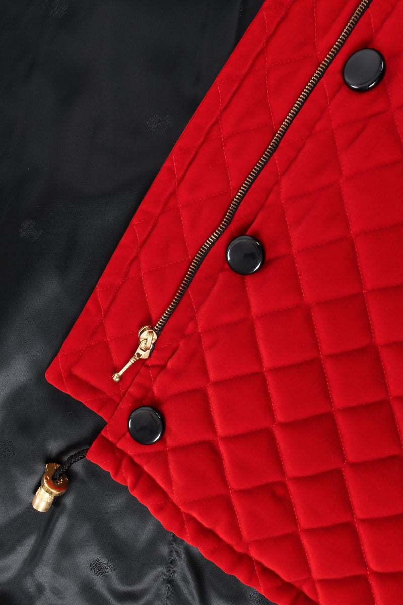 Vintage Escada Carmine Quilted Velvet Parka zipper detail at Recess Los Angeles