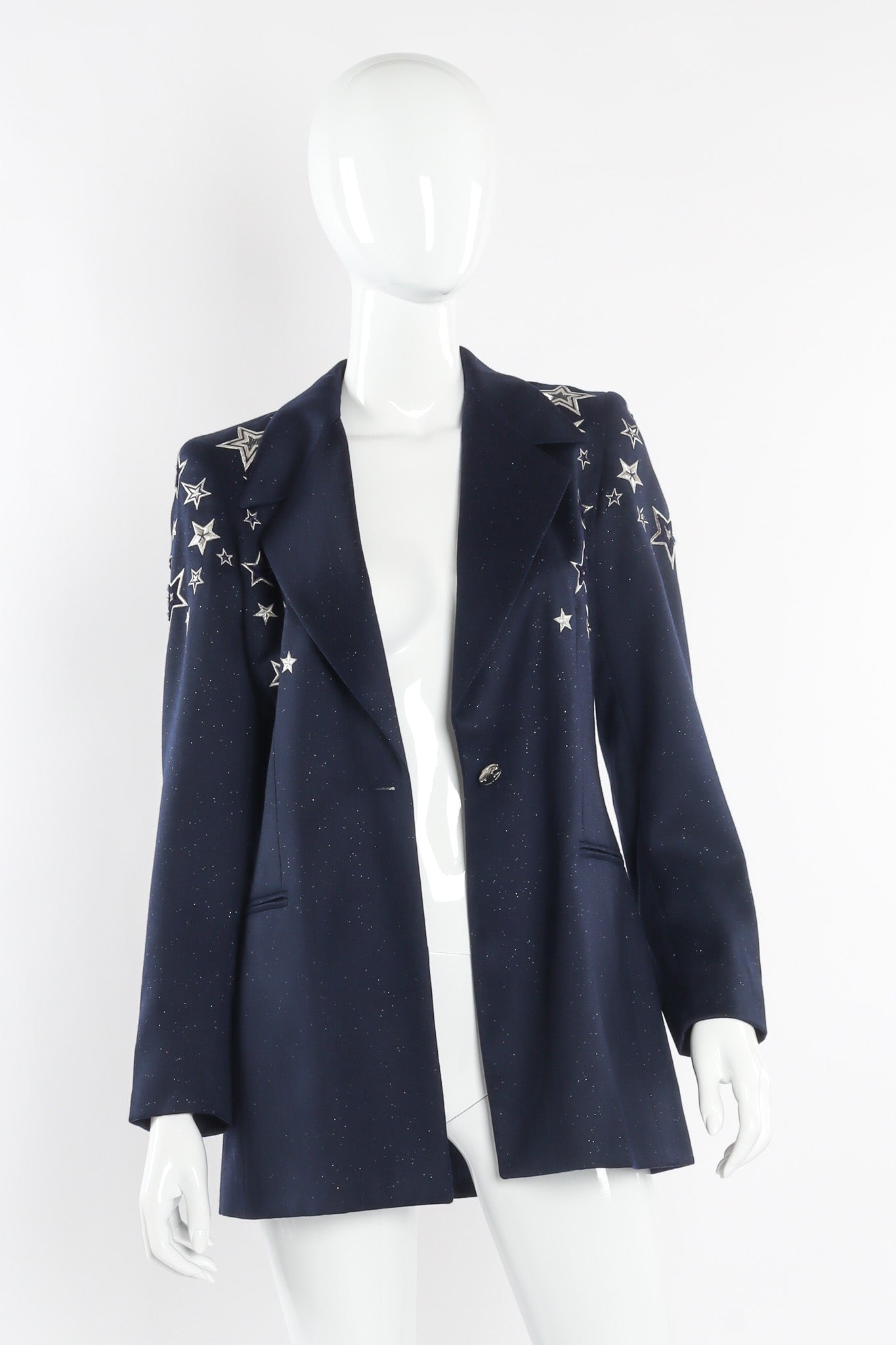 Vintage Escada Embroidered Star Wool Blazer Front View @Recessla