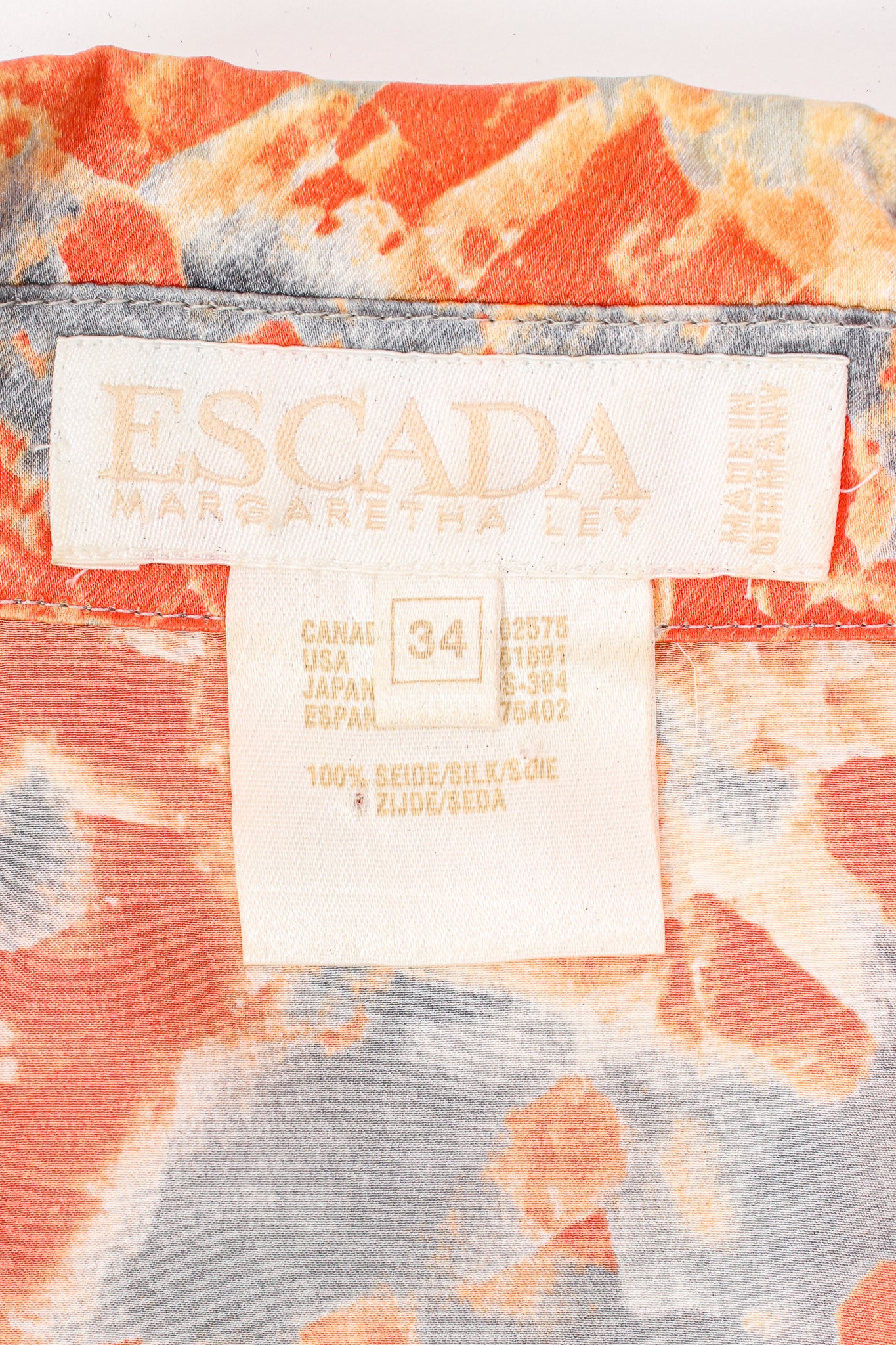 Vintage Escada Marble Splatter Print Silk Shirt label at Recess Los Angeles