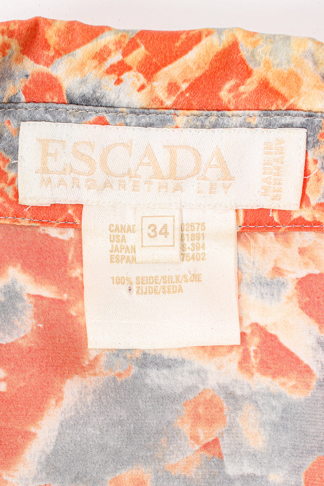 Vintage Escada Marble Splatter Print Silk Shirt label at Recess Los Angeles