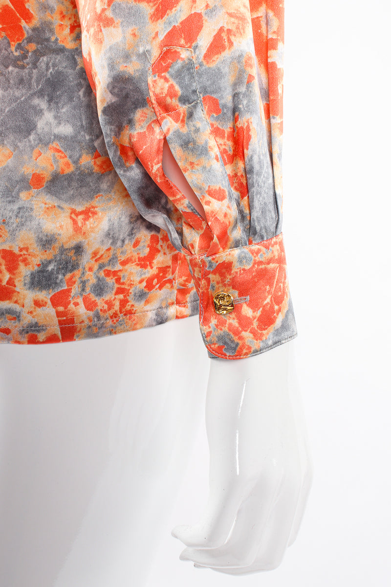 Vintage Escada Marble Splatter Print Silk Shirt on Mannequin sleeve cuff at Recess Los Angeles
