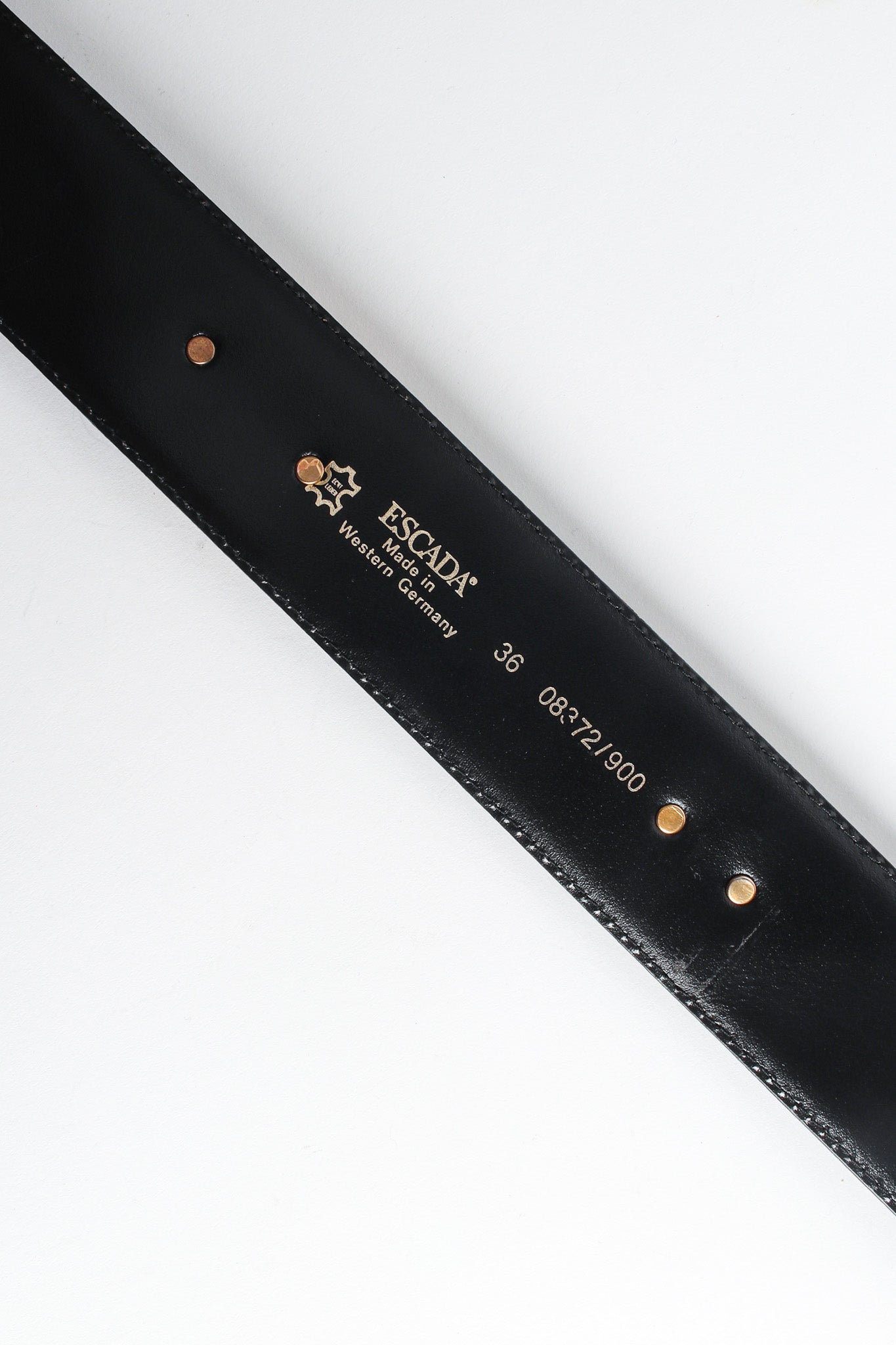 Wide black leather belt with gold bow studs by Escada signed label @recessla