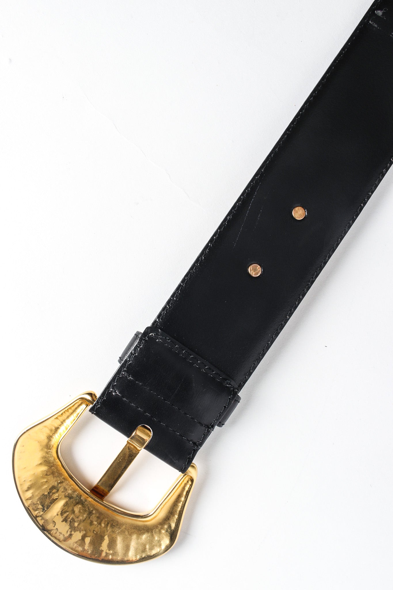 Wide black leather belt with gold bow studs by Escada buckle back @recessla