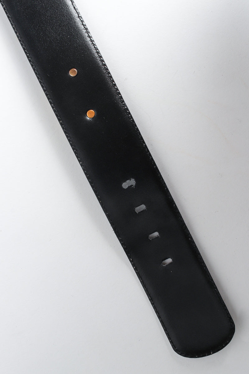 Wide black leather belt with gold bow studs by Escada tail back @recessla