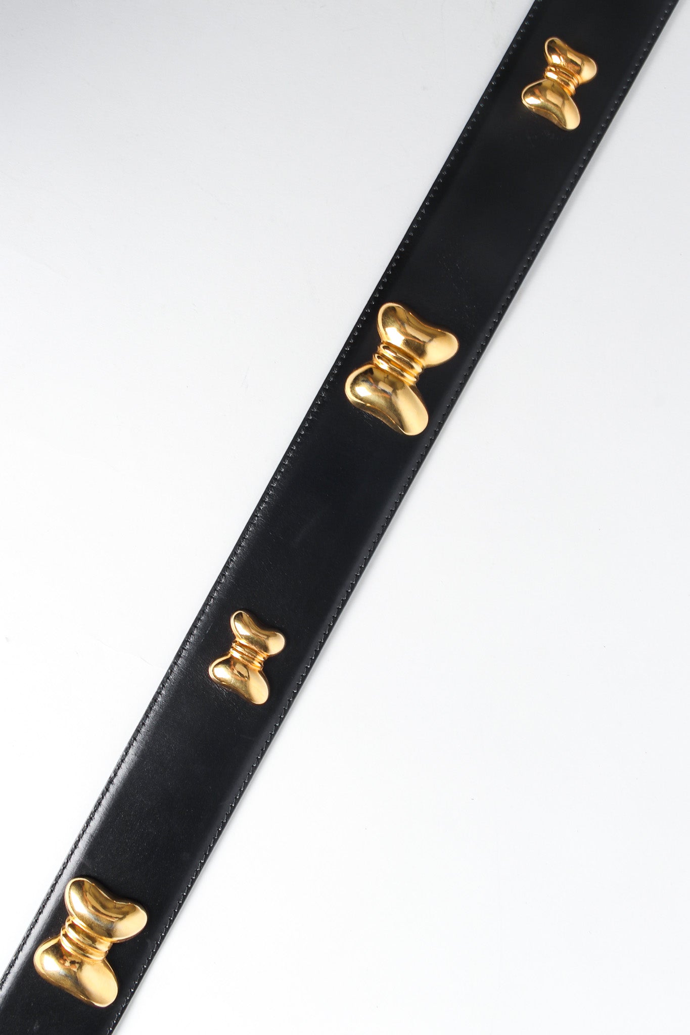 Wide black leather belt with gold bow studs by Escada bow studs @recessla