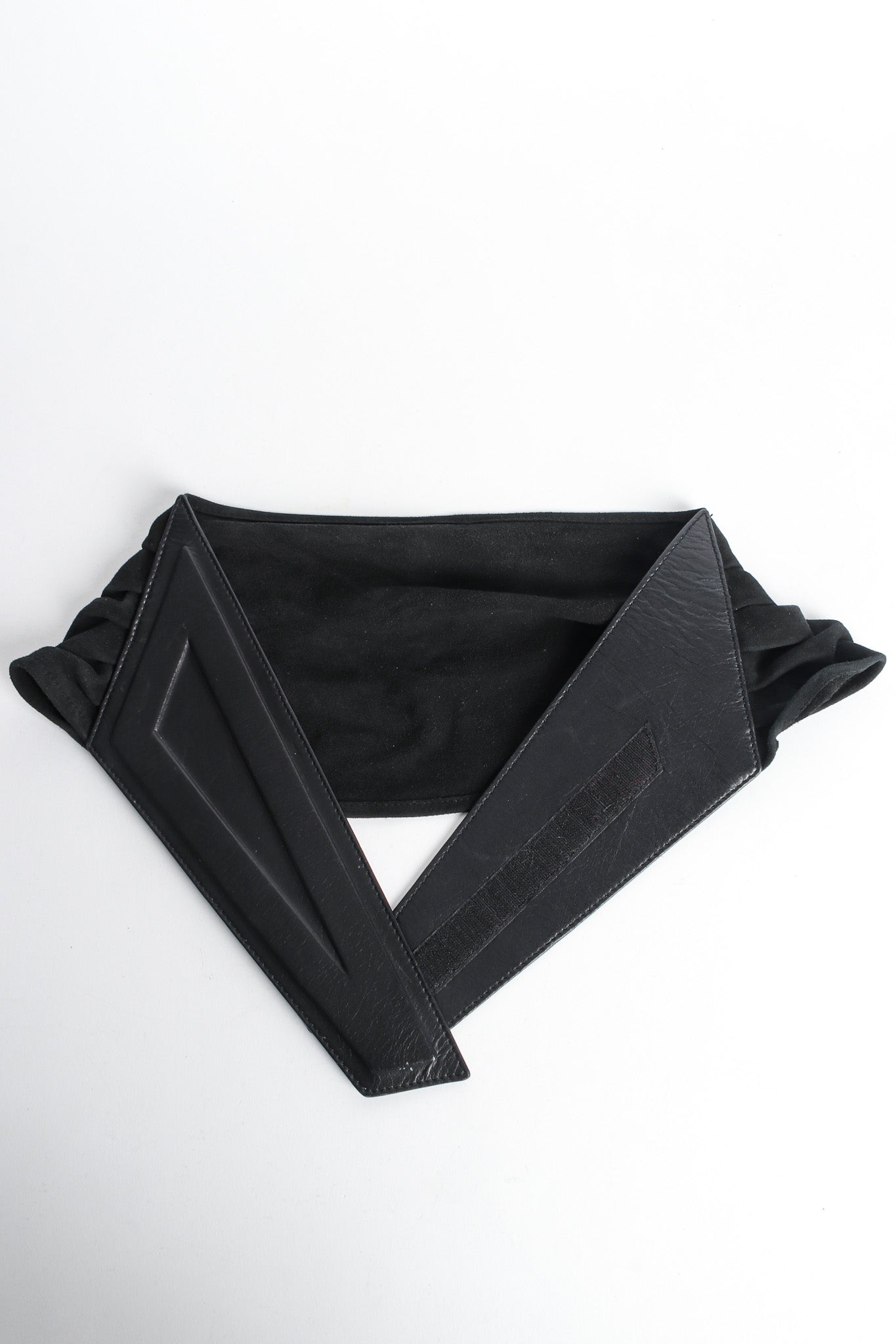 Suede and leather frame velcro wrap corset belt by Escada flat lay @recessla