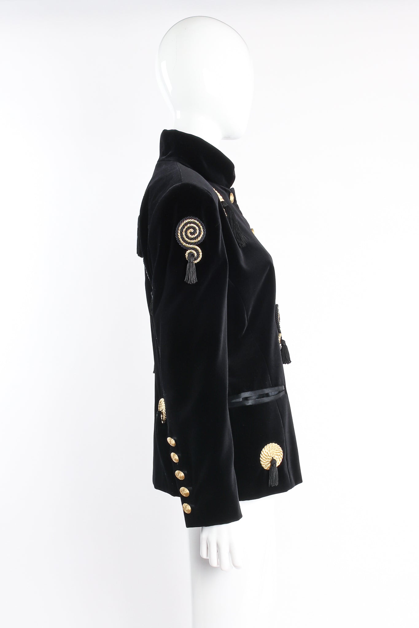 Vintage Escada Velvet Braid Tassel Jacket on Mannequin side at Recess Los Angeles