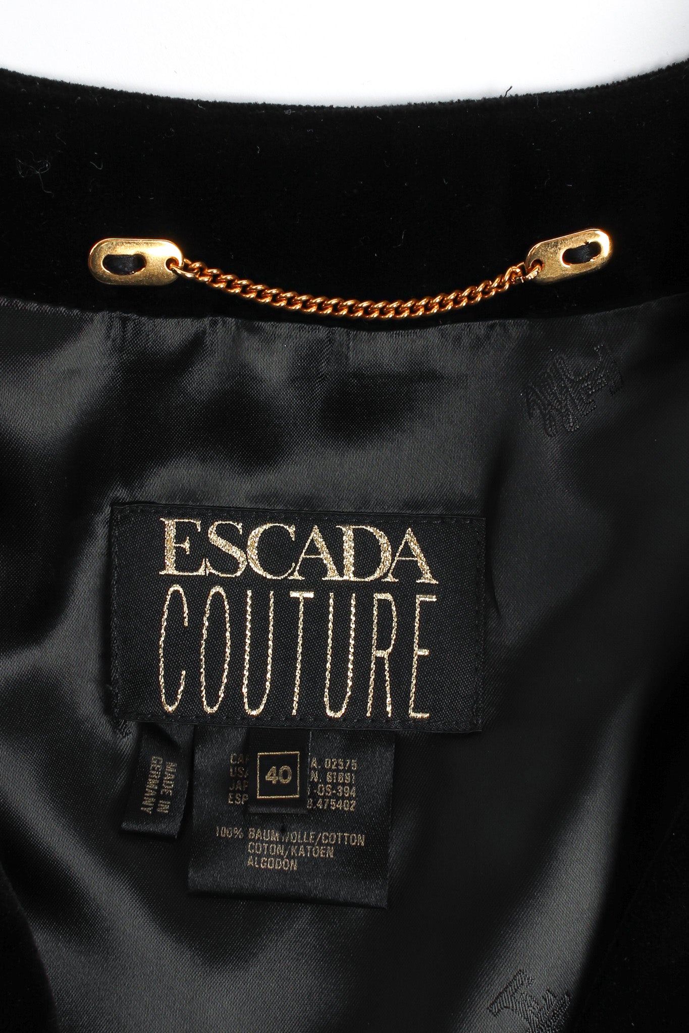 Vintage Escada Couture Velvet Bolero & Dress Set jacket tag/chain @ Recess LA
