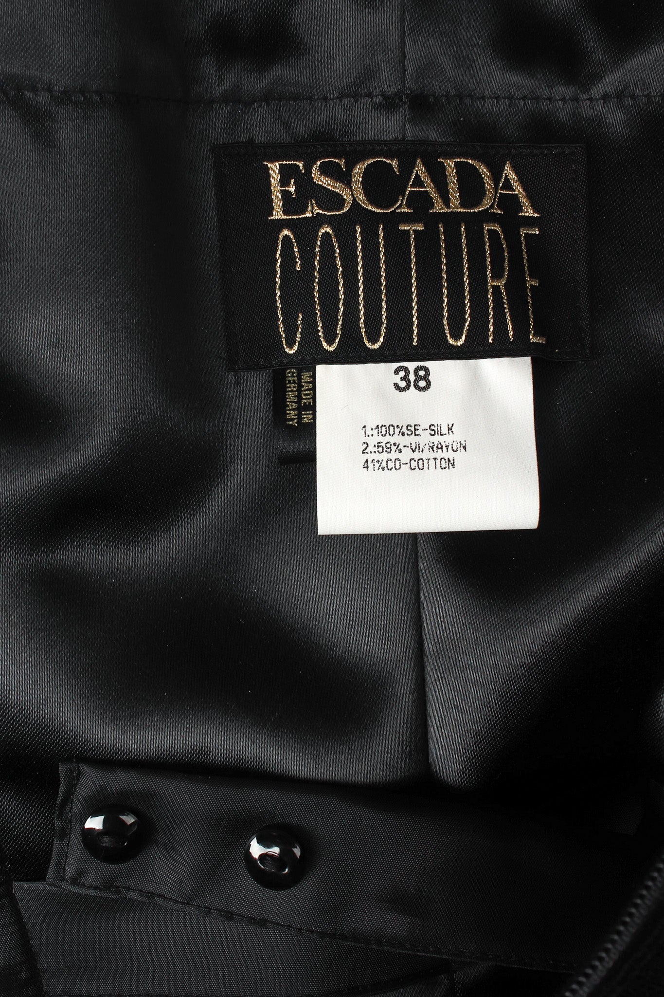 Vintage Escada Couture Velvet Bolero & Dress Set dress tag/inner waist button @ Recess LA