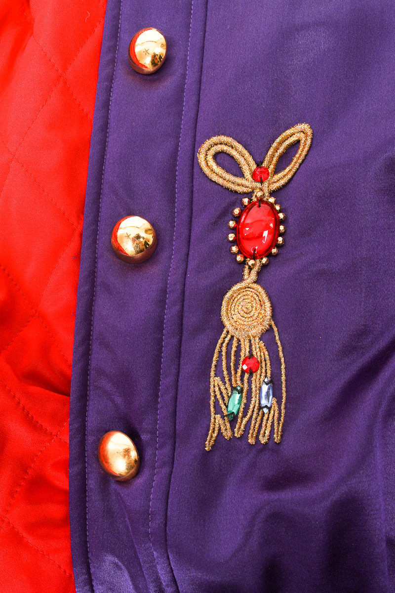Vintage Escada Satin Jeweled Brooch Bomber Jacket faux tassel at Recess Los Angeles