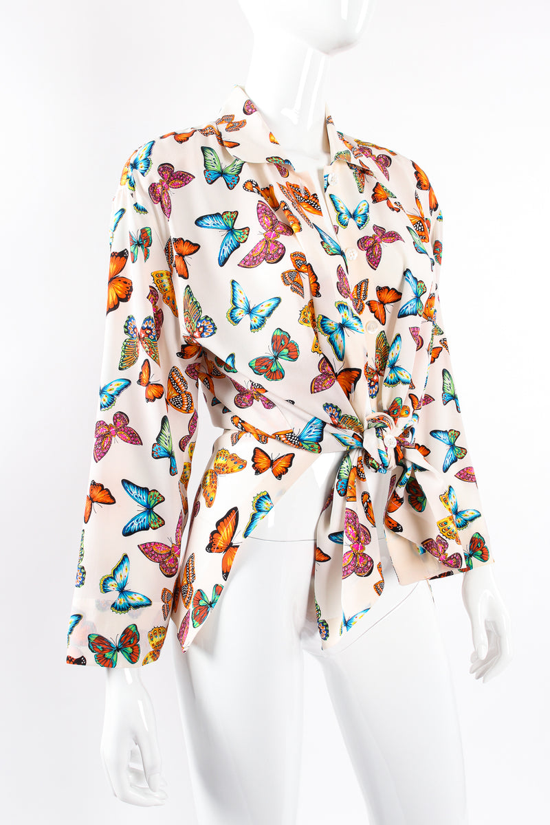 Vintage Escada Rainbow Butterfly Silk Tunic Blouse on Mannequin tie at Recess Los Angeles