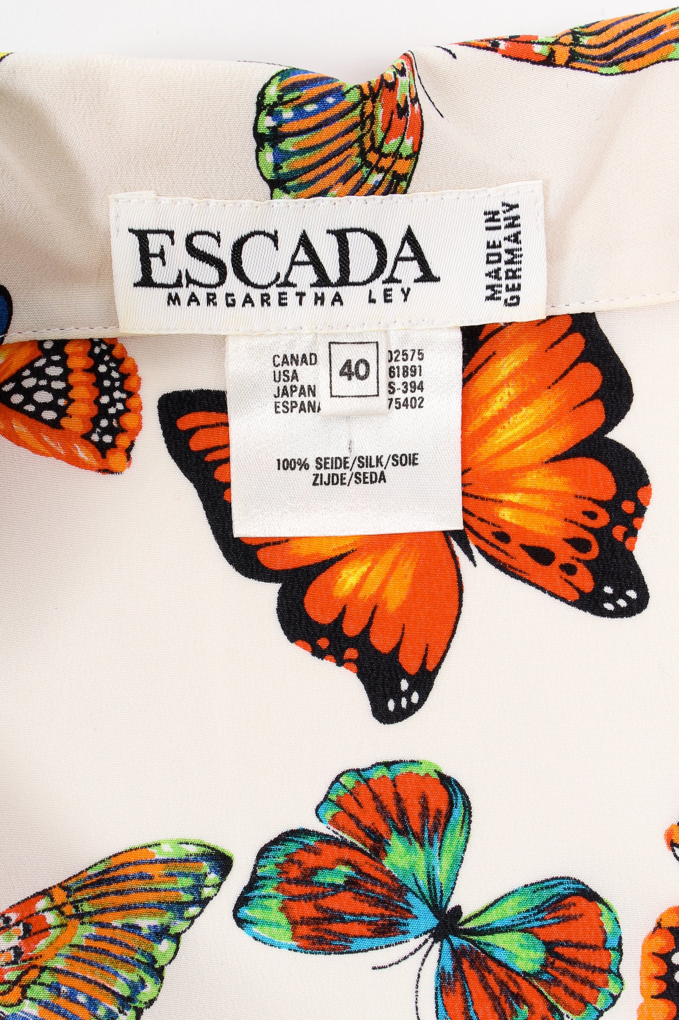 Vintage Escada Rainbow Butterfly Silk Tunic Blouse label at Recess Los Angeles