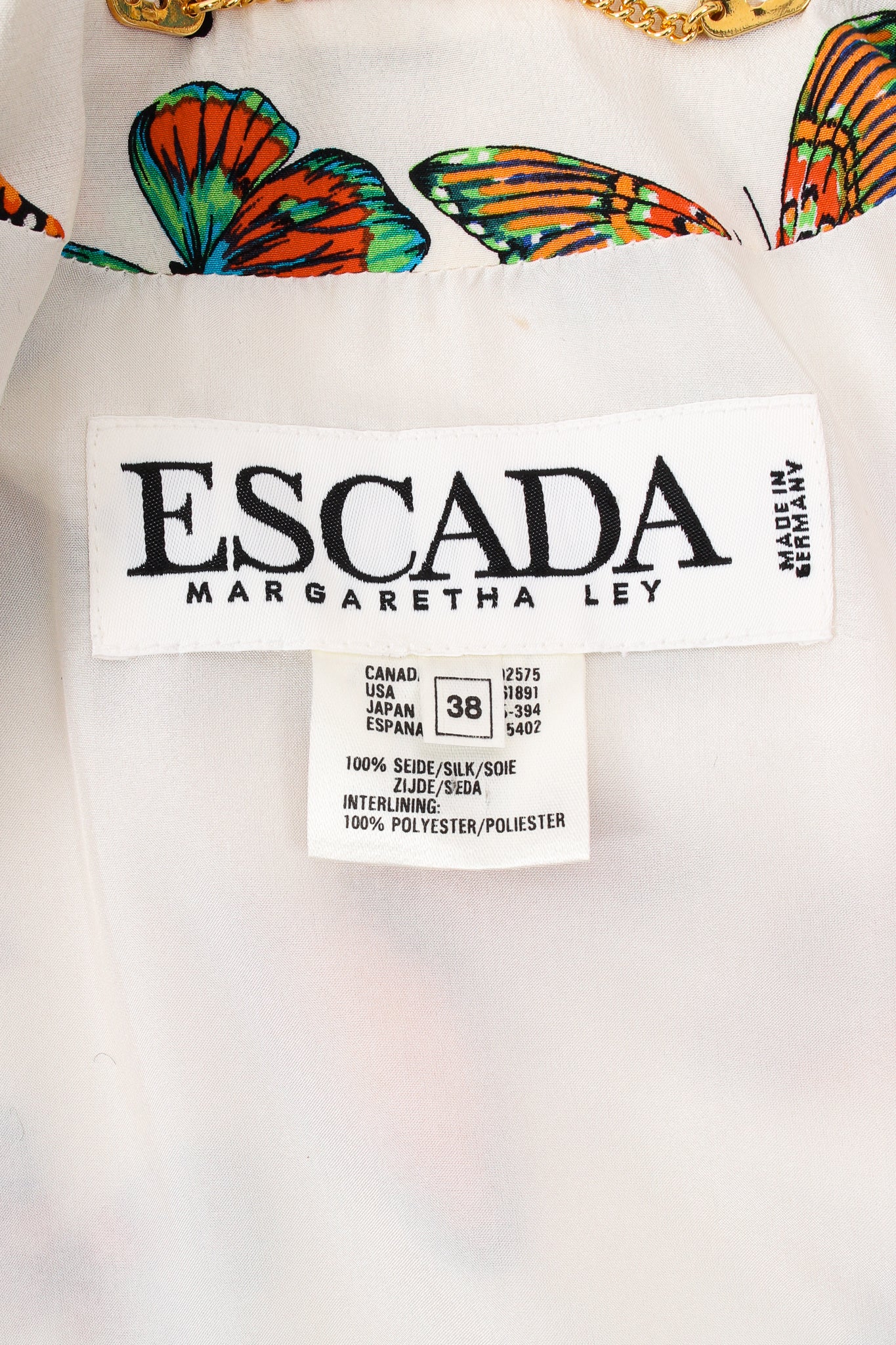 Vintage Escada Silk Butterfly Windbreaker Jacket label at Recess Los Angeles