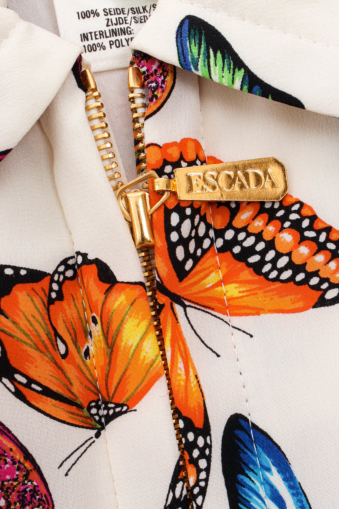 Vintage Escada Silk Butterfly Windbreaker Jacket zipper at Recess Los Angeles