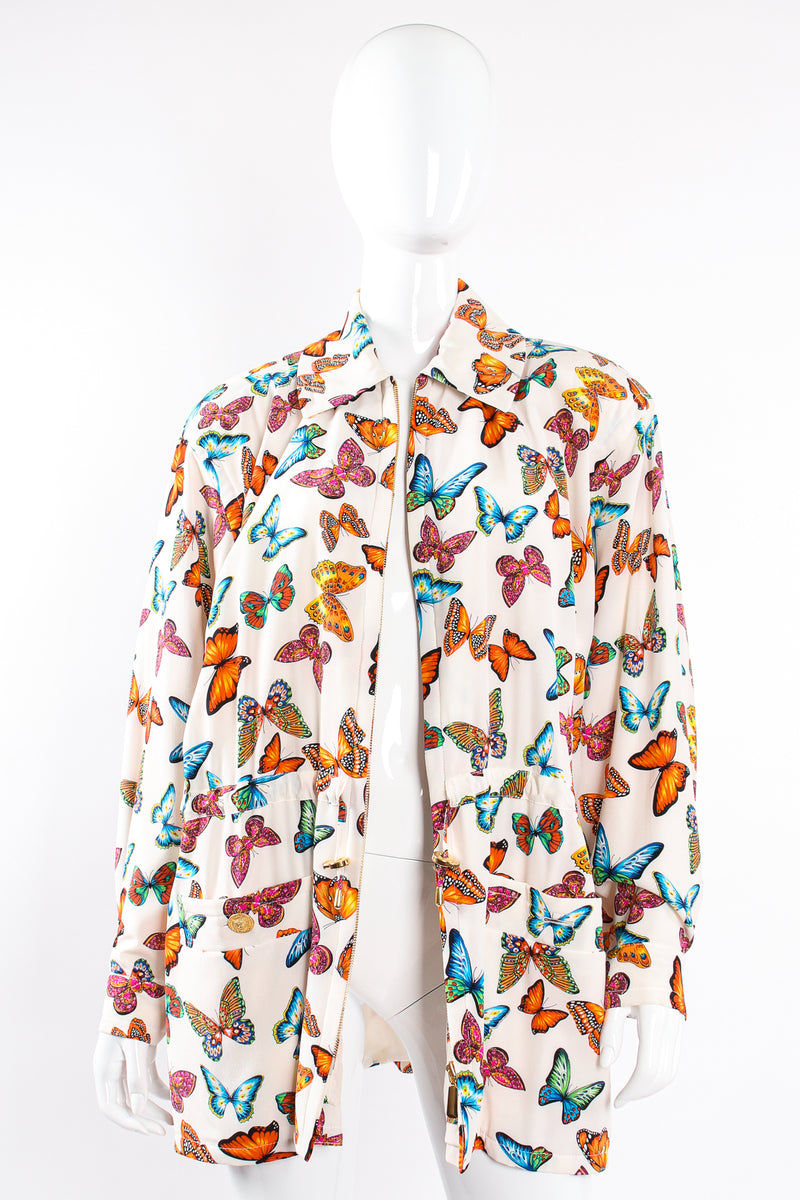 Vintage Escada Silk Butterfly Windbreaker Jacket on Mannequin open at Recess Los Angeles
