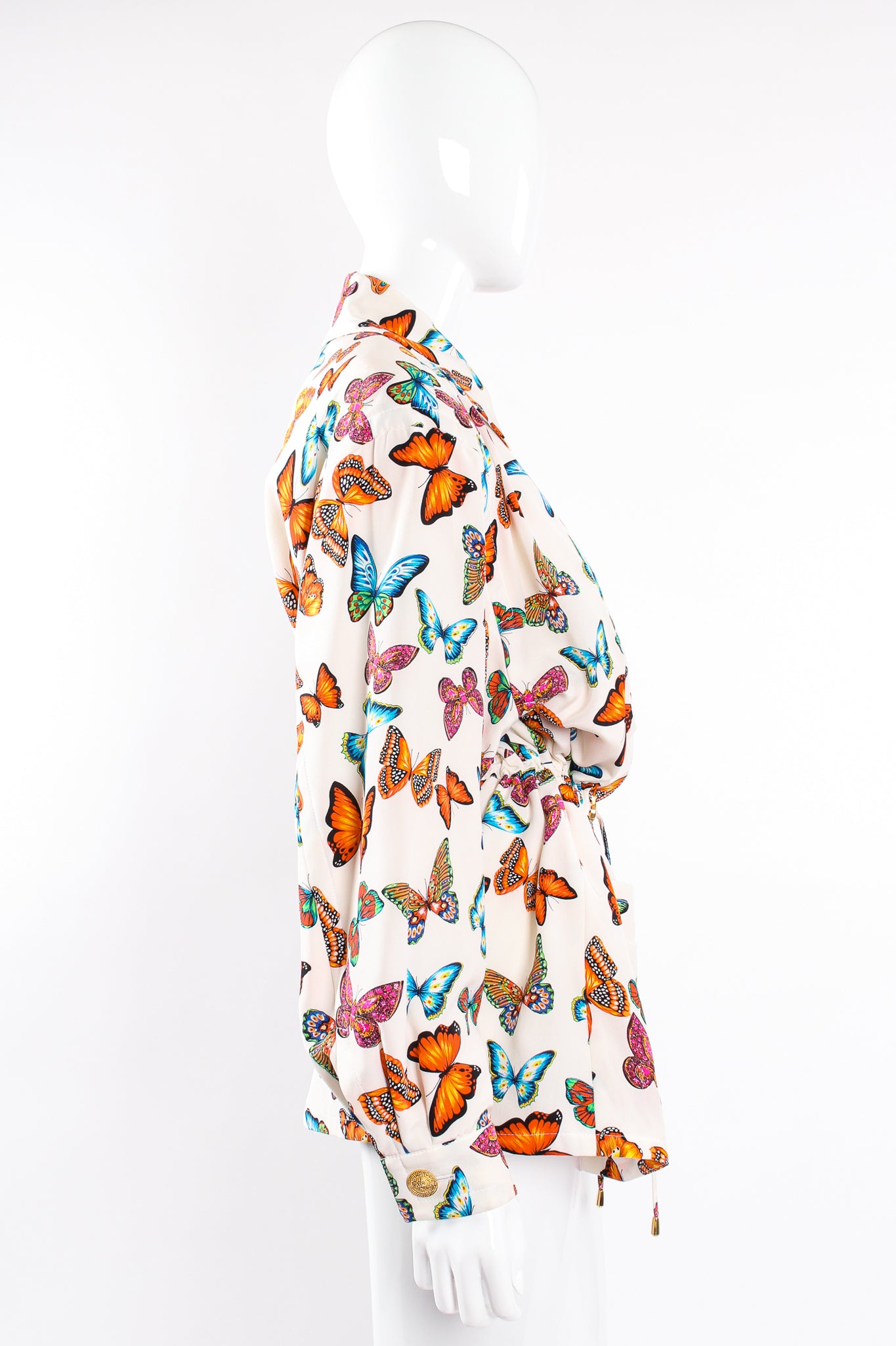 Vintage Escada Silk Butterfly Windbreaker Jacket on Mannequin side at Recess Los Angeles