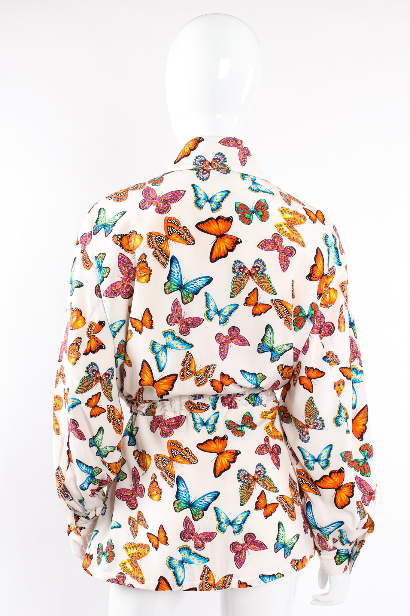 Vintage Escada Silk Butterfly Windbreaker Jacket on Mannequin back at Recess Los Angeles