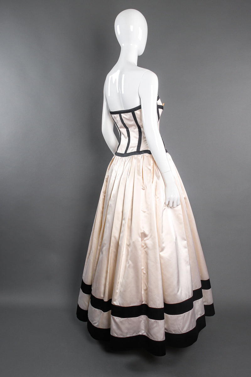 Vintage Escada Contrast Banded Satin Ball Gown on mannequin side at Recess Los Angeles