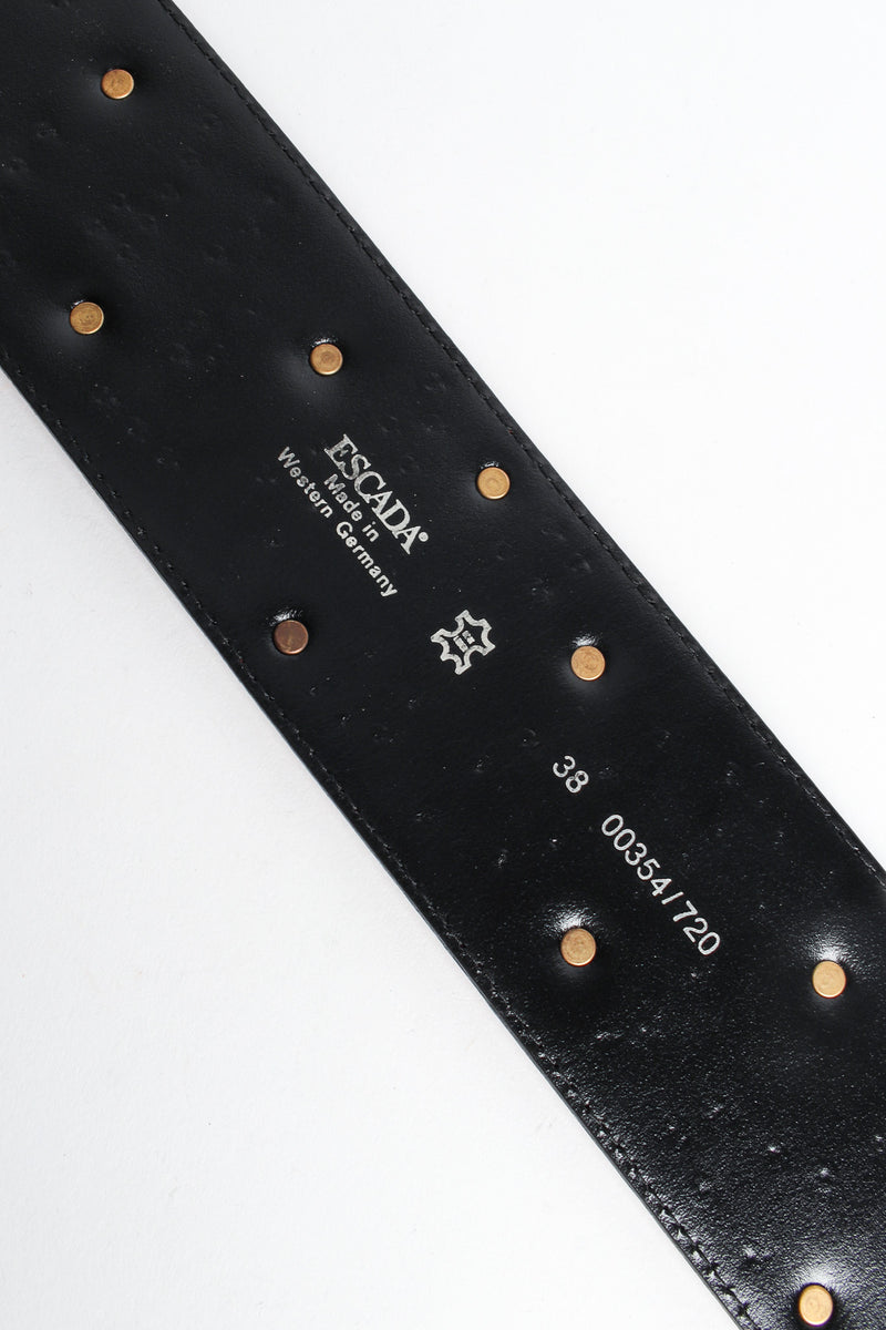 Wide caramel leather belt with mixed gold studs by Escada signature and label @recessla