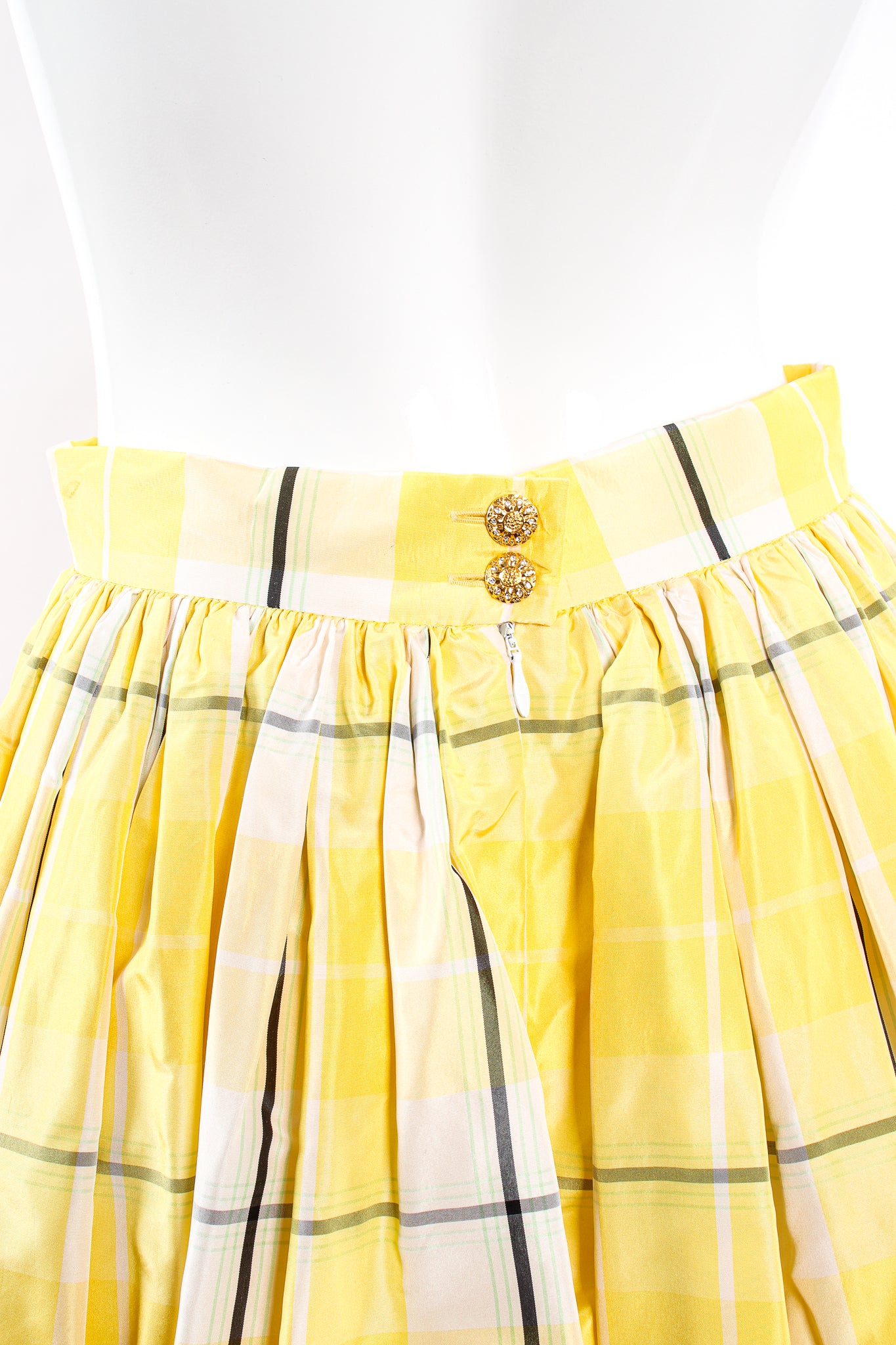 Vintage Escada Plaid Taffeta Ball Skirt on Mannequin back waist at Recess Los Angeles