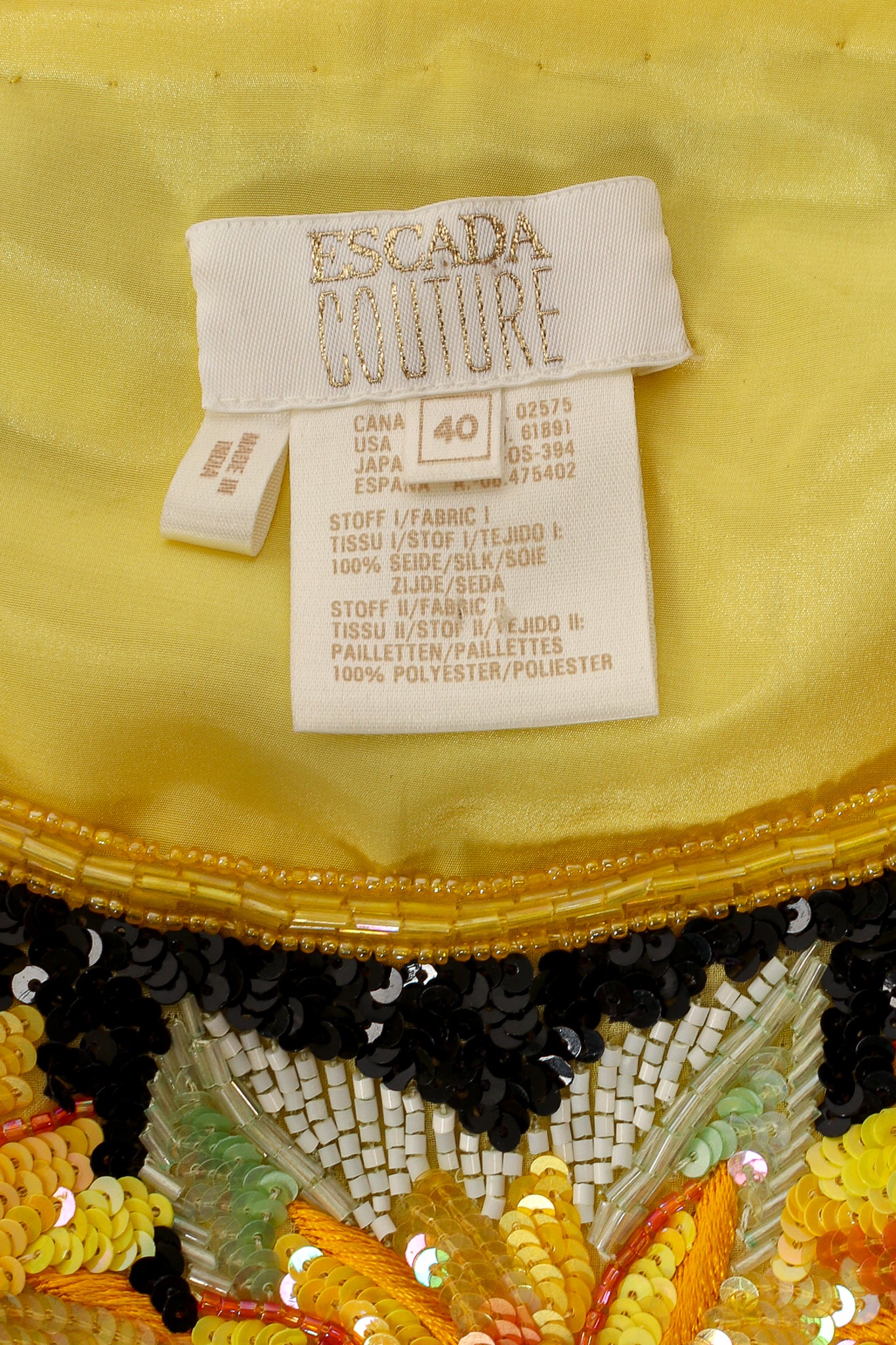 Vintage Escada Sunflower Sequined Beaded Dress Label at Recess LA