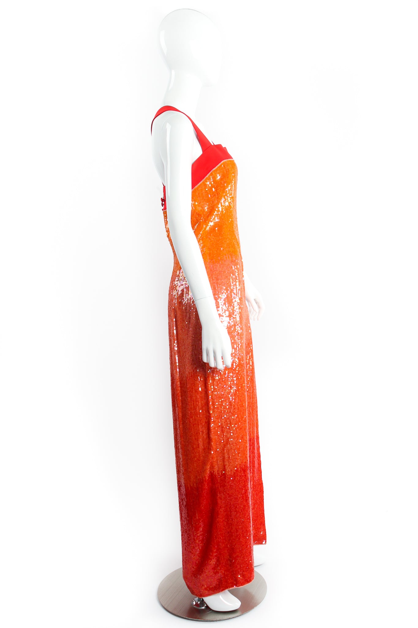 Vintage Escada Ombré Sequin Dress & Duster Set on mannequin side at Recess Los Angeles