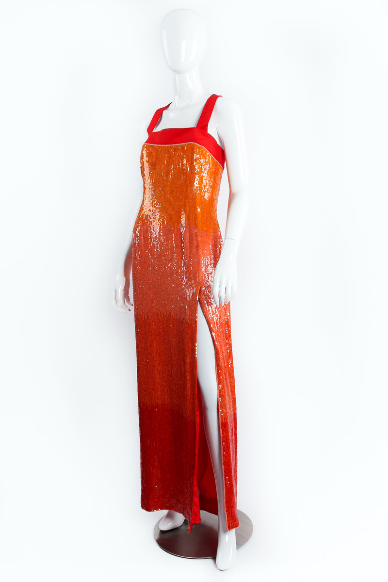 Vintage Escada Ombré Sequin Dress & Duster Set on mannequin angle at Recess Los Angeles