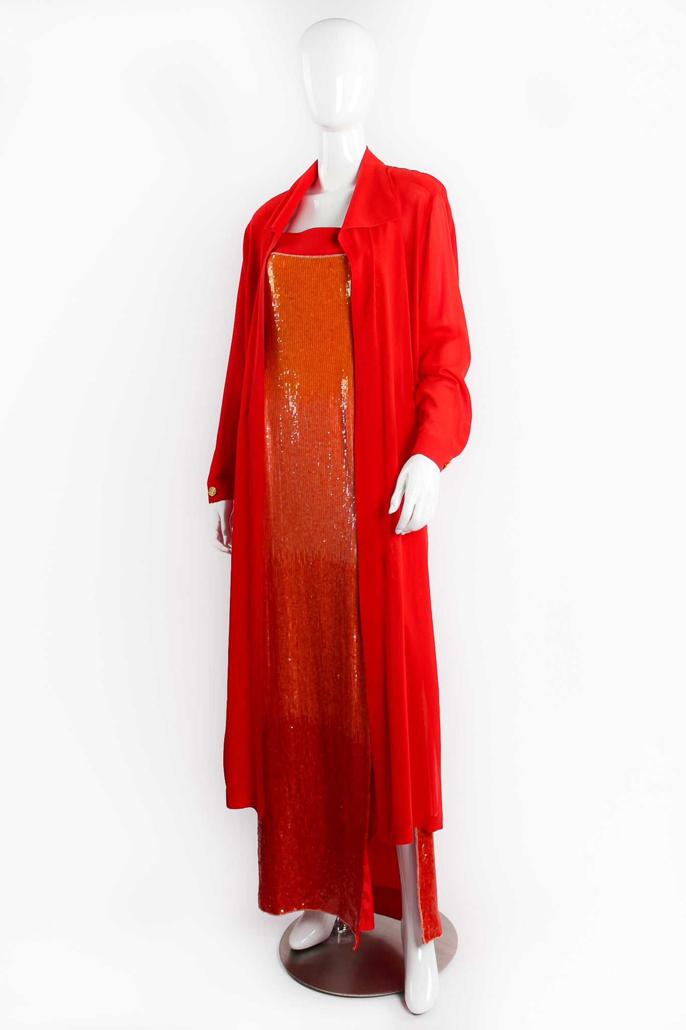 Vintage Escada Ombré Sequin Dress & Duster Set on mannequin front at Recess Los Angeles