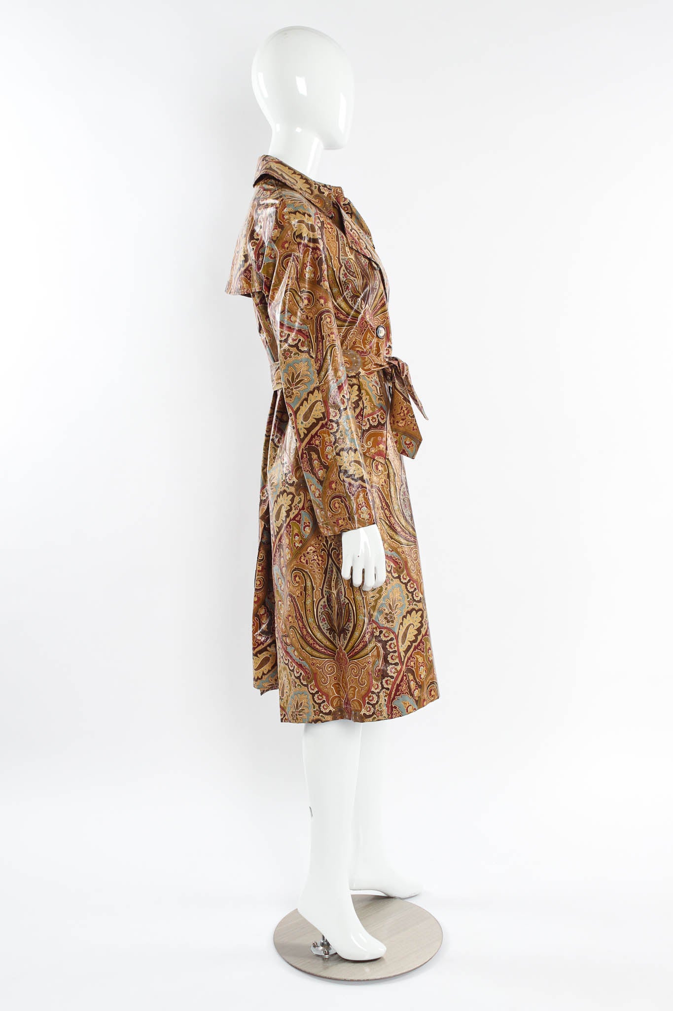 Vintage Etro Paisley Floral Trench Coat mannequin side @ Recess Los Angeles 
