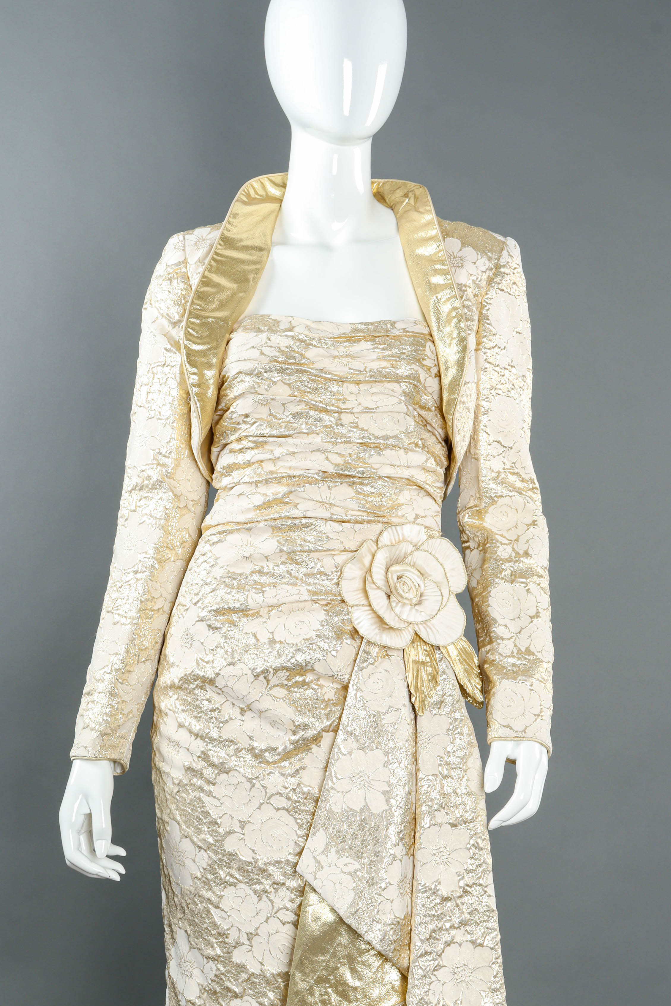 Vintage Eugene Alexander Champagne Bolero & Dress Set mannequin front close up@ Recess LA
