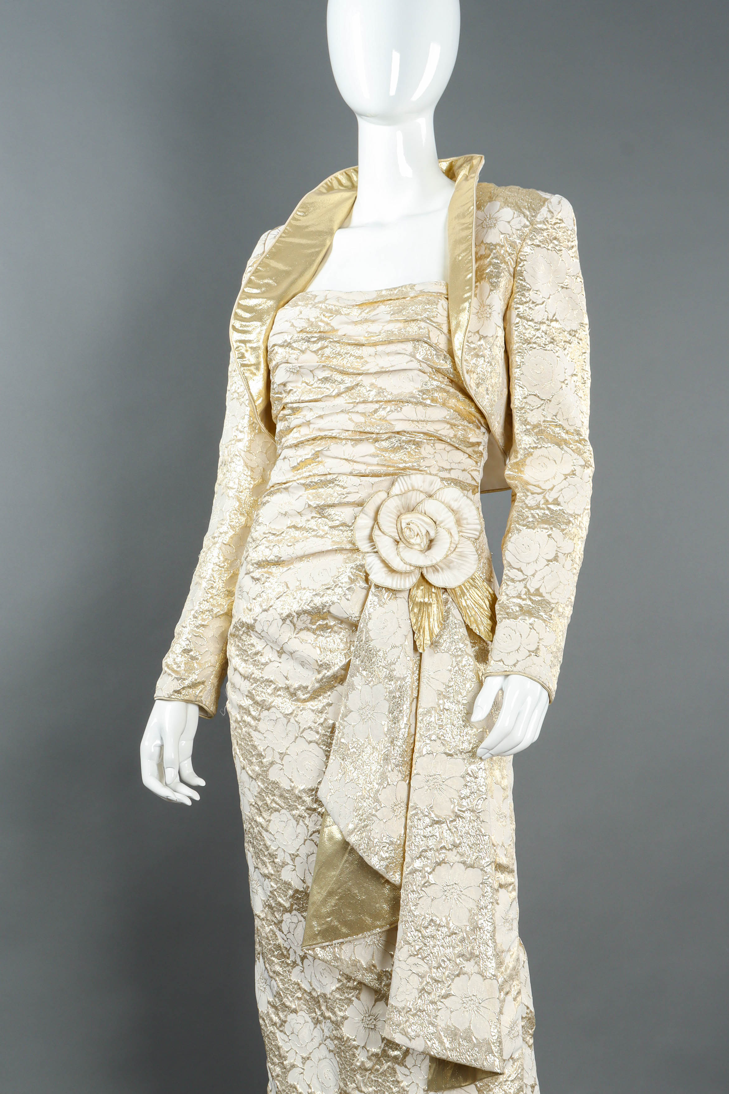 Vintage Eugene Alexander Champagne Bolero & Dress Set mannequin angle close up@ Recess LA