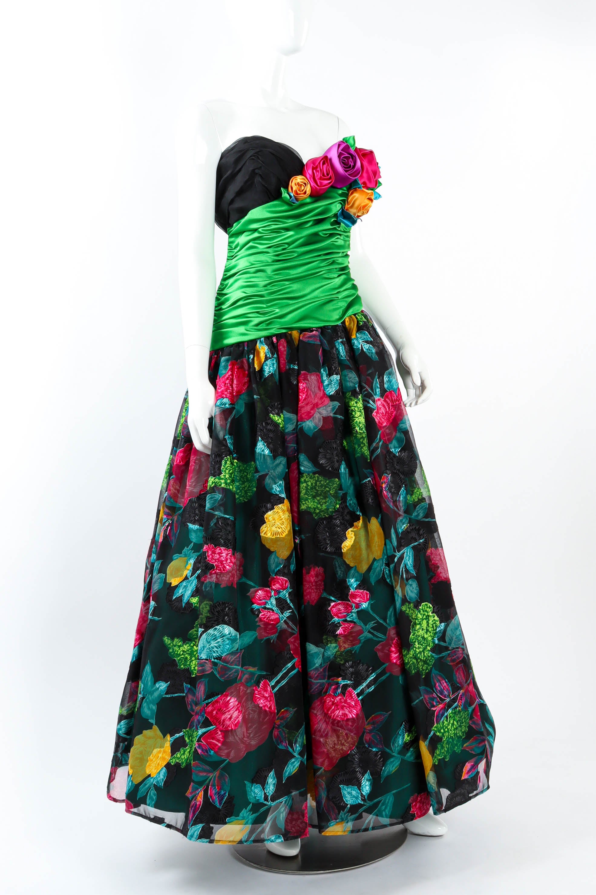 1987 Vintage Eugene Alexander Floral Organza Gown mannequin angle  @ Recess LA