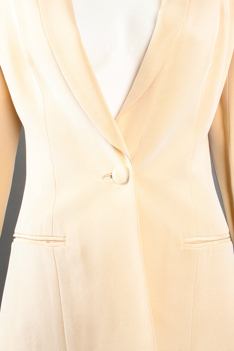Vintage Eva Chun Silk Jacket & Chiffon Pant Suit Set on Mannequin button at Recess Los Angeles
