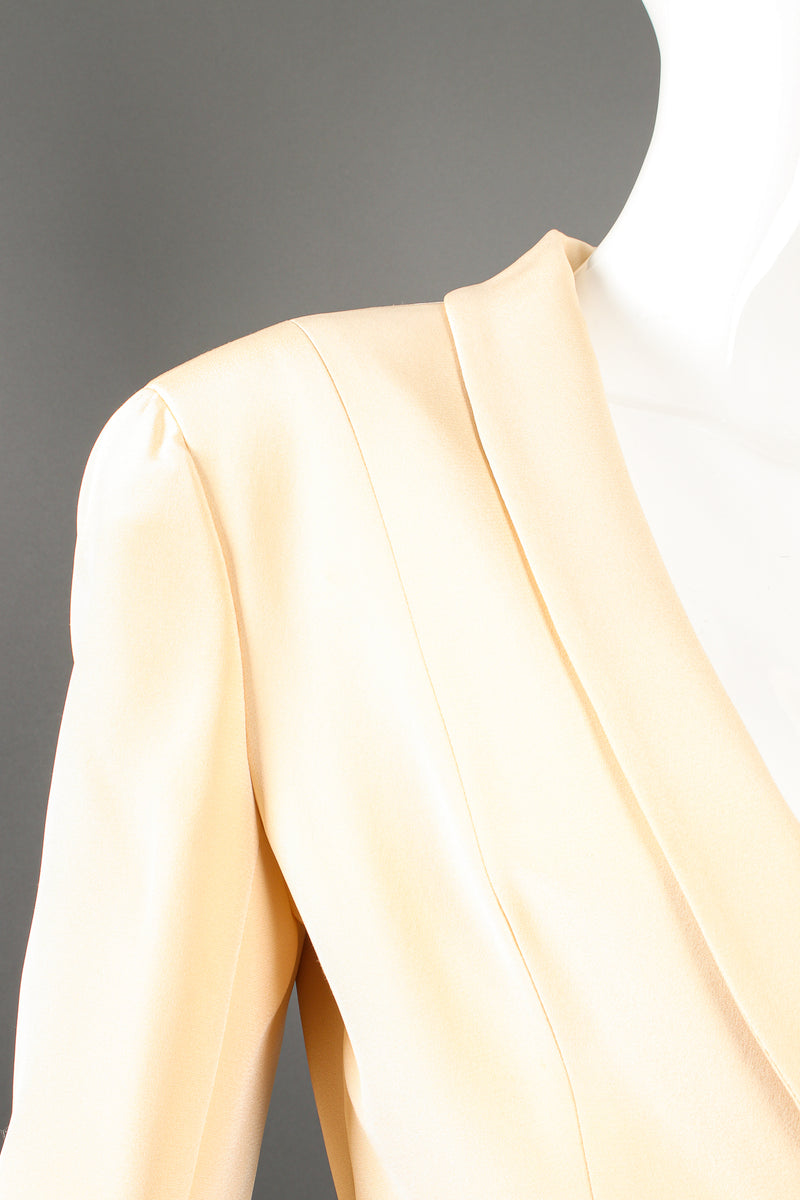 Vintage Eva Chun Silk Jacket & Chiffon Pant Suit Set on Mannequin shoulder seam at Recess LA