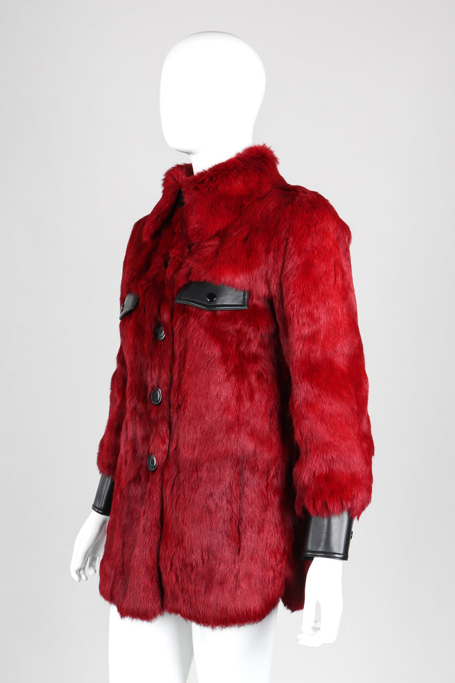 Recess Los Angeles Vintage Evans Oxblood Black Cherry Leather Trim Fur Coat