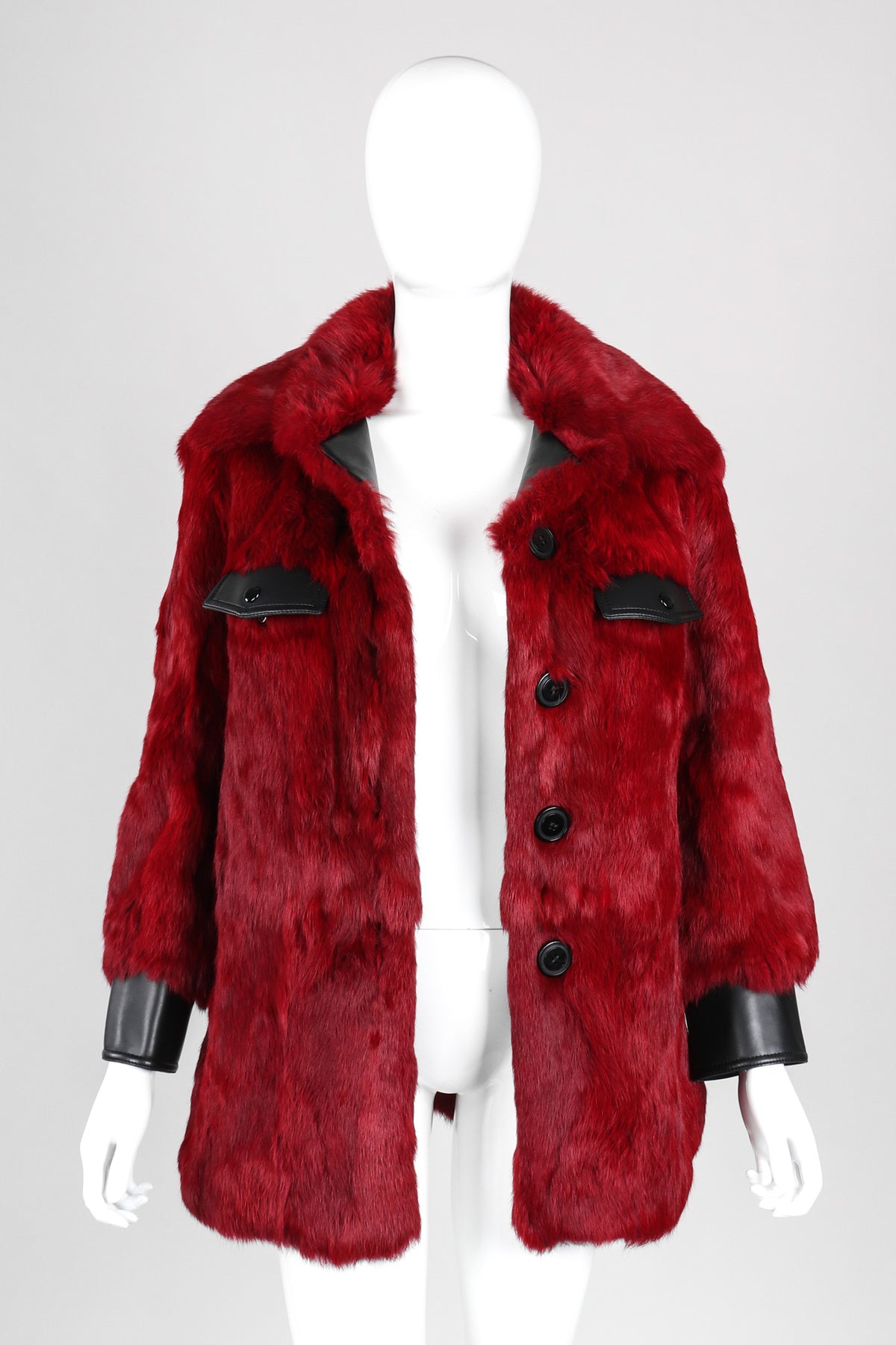 Vintage Evans Oxblood Black Cherry Leather Trim Fur Coat Recess