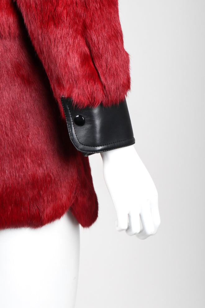 Recess Los Angeles Vintage Evans Oxblood Black Cherry Leather Trim Fur Coat