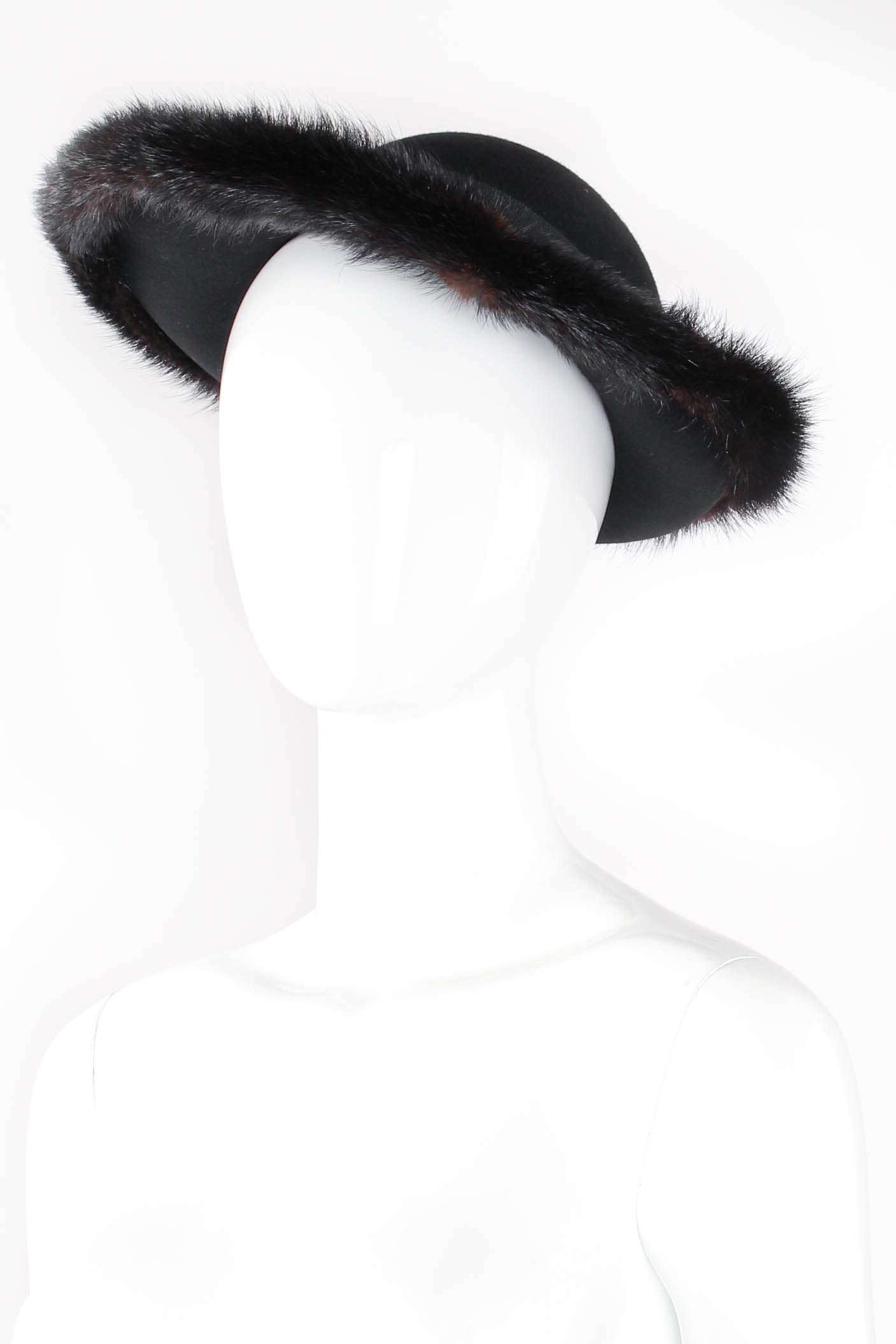 Vintage Mr. John Excello Fur-Trimmed Petite Halo Hat on Mannequin angle at Recess Los Angeles