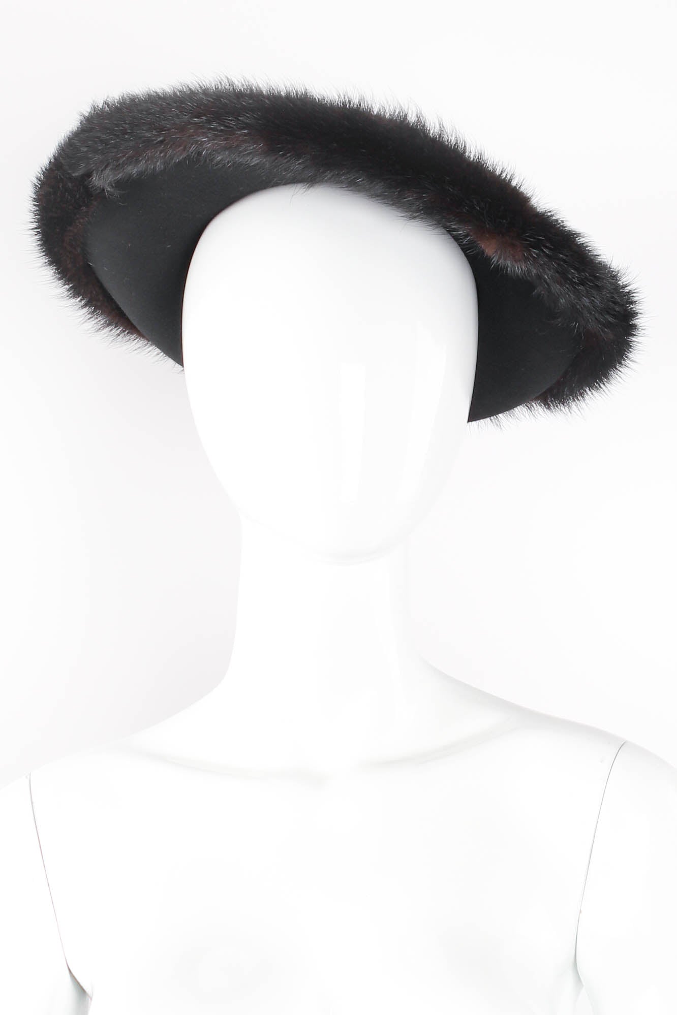Vintage Mr. John Excello Fur-Trimmed Petite Halo Hat on Mannequin front at Recess Los Angeles