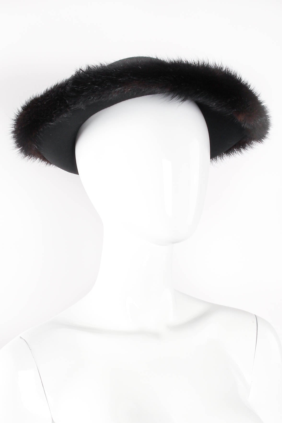 Vintage Mr. John Excello Fur-Trimmed Petite Halo Hat on Mannequin angle at Recess Los Angeles