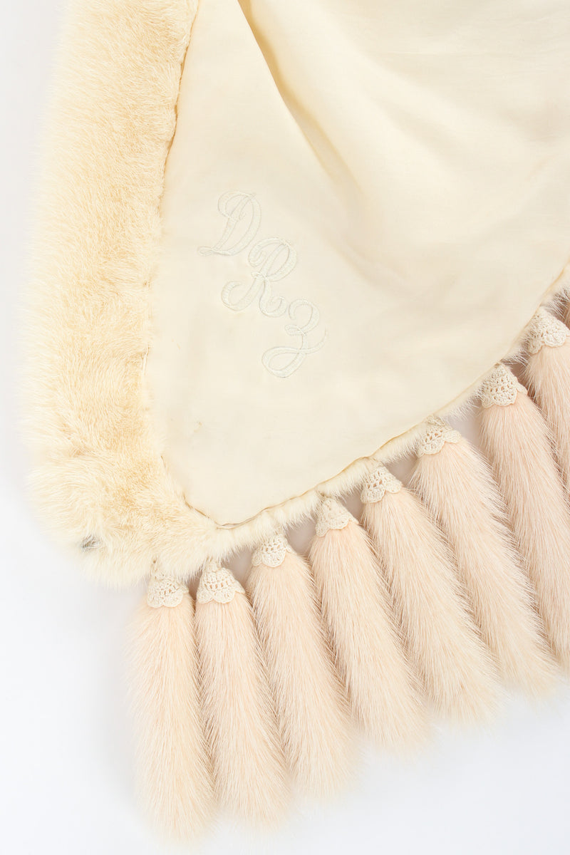Vintage ExclusiFurs Fur Tail Drape Shawl embroidered initials/lining@ Recess LA