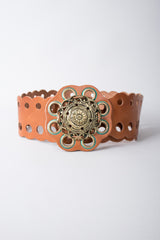 Vintage Grecian Leather Eyelet Medallion Belt